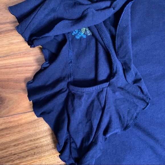 navy blue floral shirt embroidered flutter butterfly sleeve boho‎ - Picture 5 of 7